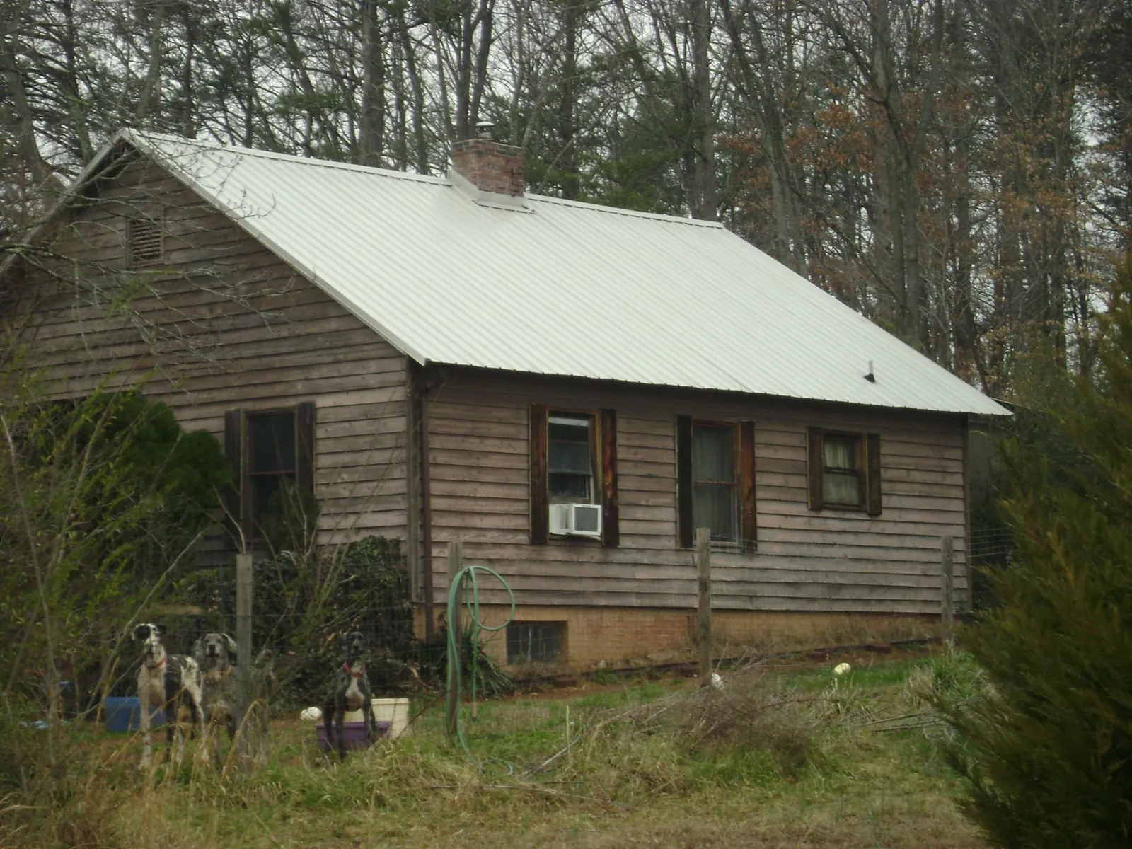 White metal roof on an old wood sided farmhouse, from a Metal Roof Installation job in Tilden